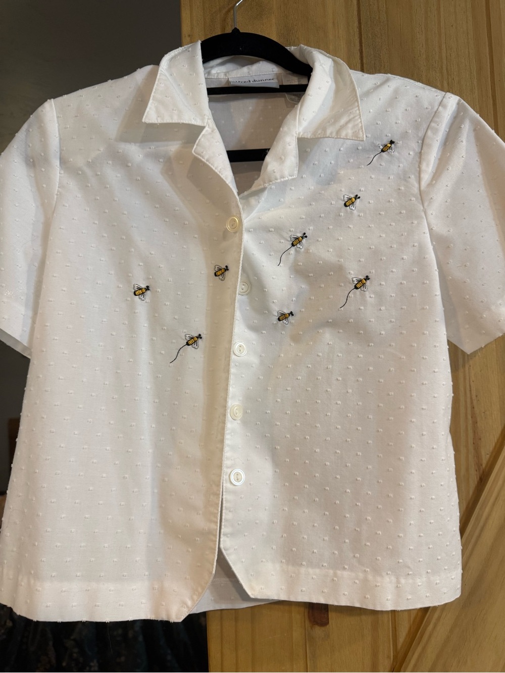 Alfred Dunner White Swiss Dot Button-Up with Bee Embroidery